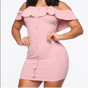 So Cute Off Shoulder Mini Dress - Blush